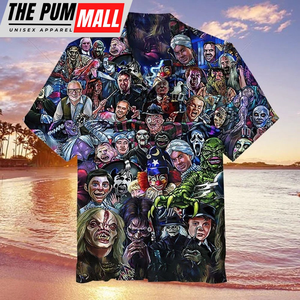 Horror Friends Michael Myers Ghost Face Hawaiian Shirt, Horror Movie Characters Collection Hawaiian Shirt