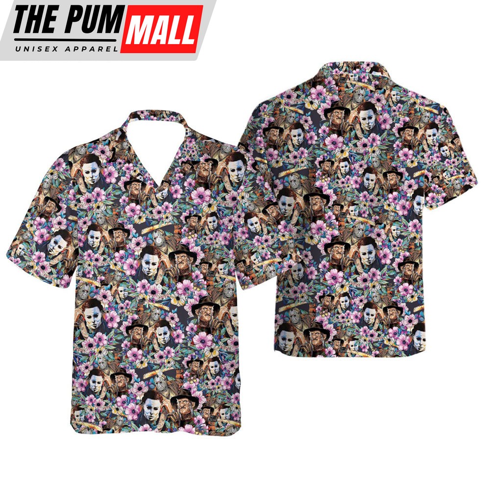 Horror Movie Halloween Spooky Season Button Up Shirt, Serial Killer Hawaiian Shirt Michael Myers Ghostface Horror Characters
