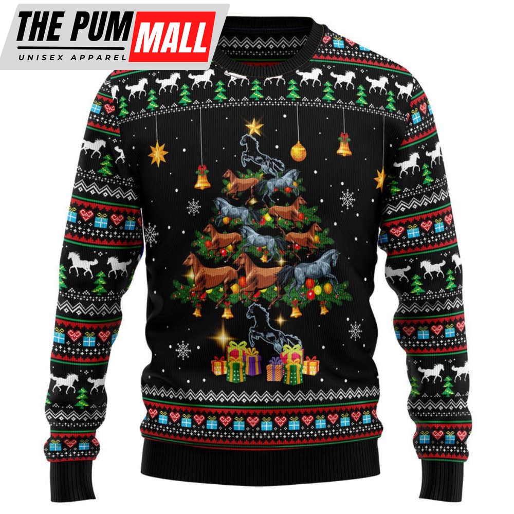 Horse Christmas Tree Ugly Christmas Sweater, Best Gift For Christmas 2023