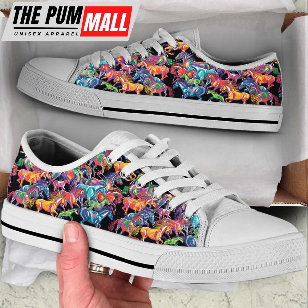 Horse Colorful Fabrics Low Top Shoes Canvas Print Lowtop Trendy Fashion