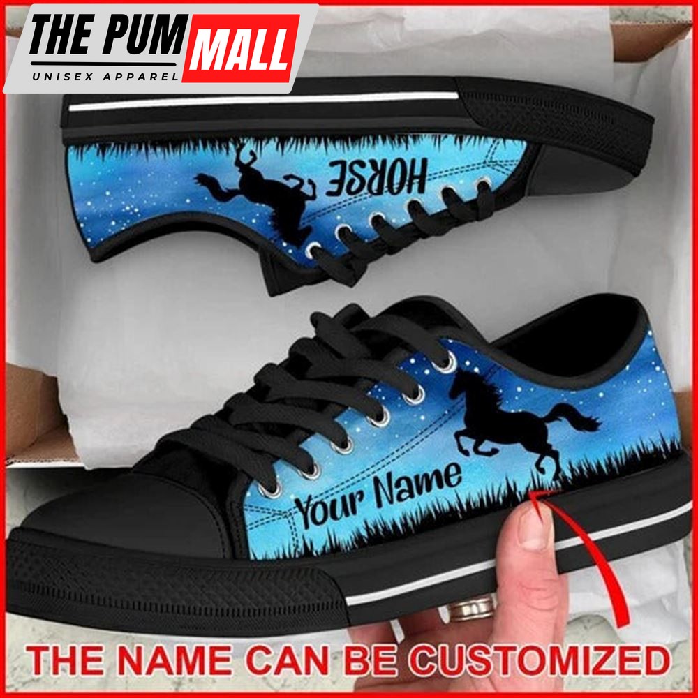Horse Galaxy Blue Night Personalized Canvas Low Top Shoes – Low Top Shoes Mens, Women