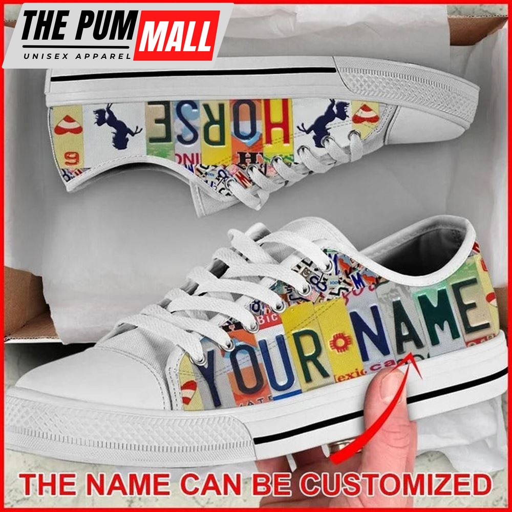 Horse License Plates Personalized Canvas Low Top Shoes – Low Top Shoes Mens, Women