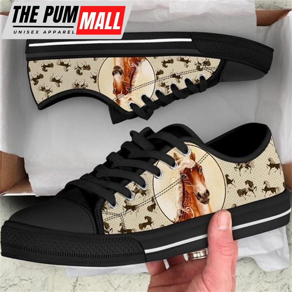 Horse Pattern Brown Canvas Low Top Shoes – Low Top Shoes Mens, Women