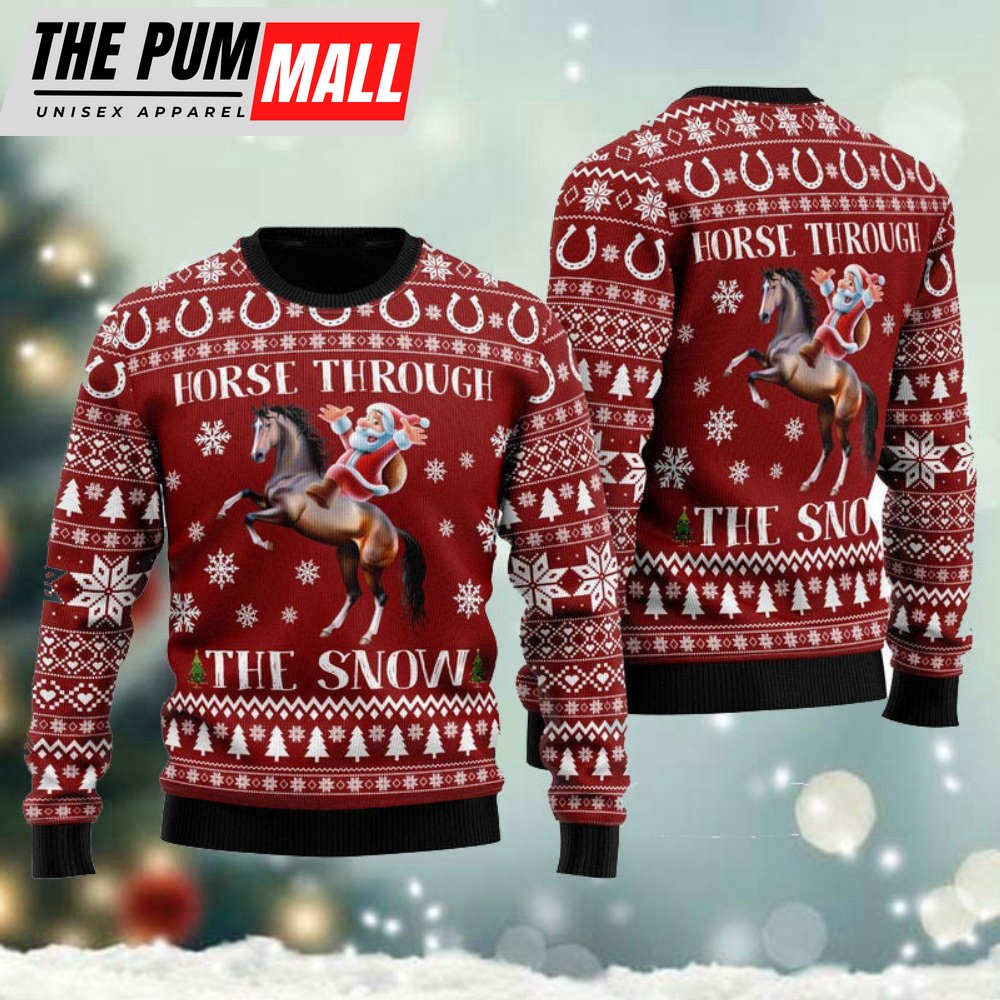 Horse Through The Snow Ugly Christmas Sweater, Gift for Christmas, Ugly Christmas Sweatshirt