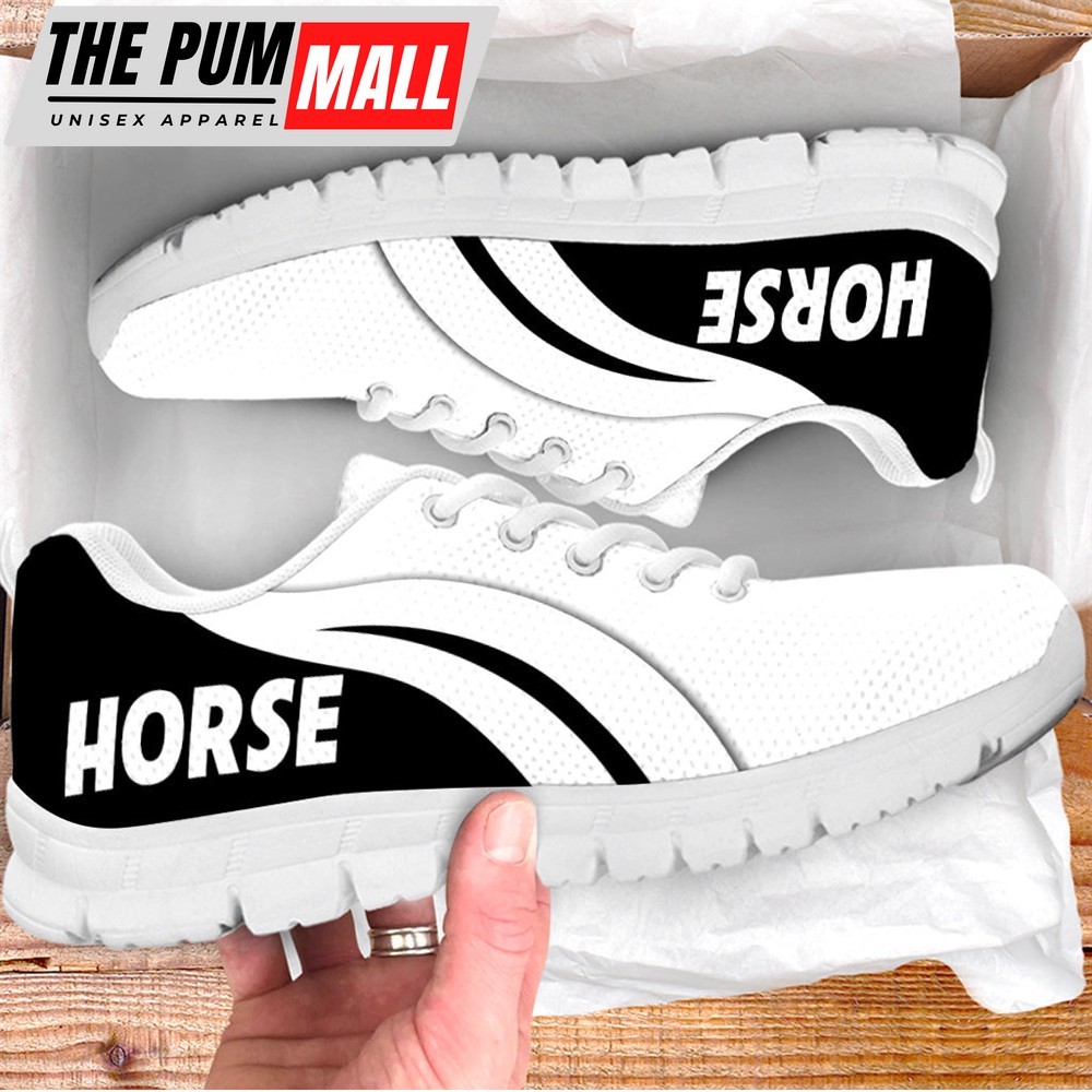 Horse Vector Shoes White Black Sneaker Tennis Walking Shoes – Best Gift For Horse Trainer, Horse Lover
