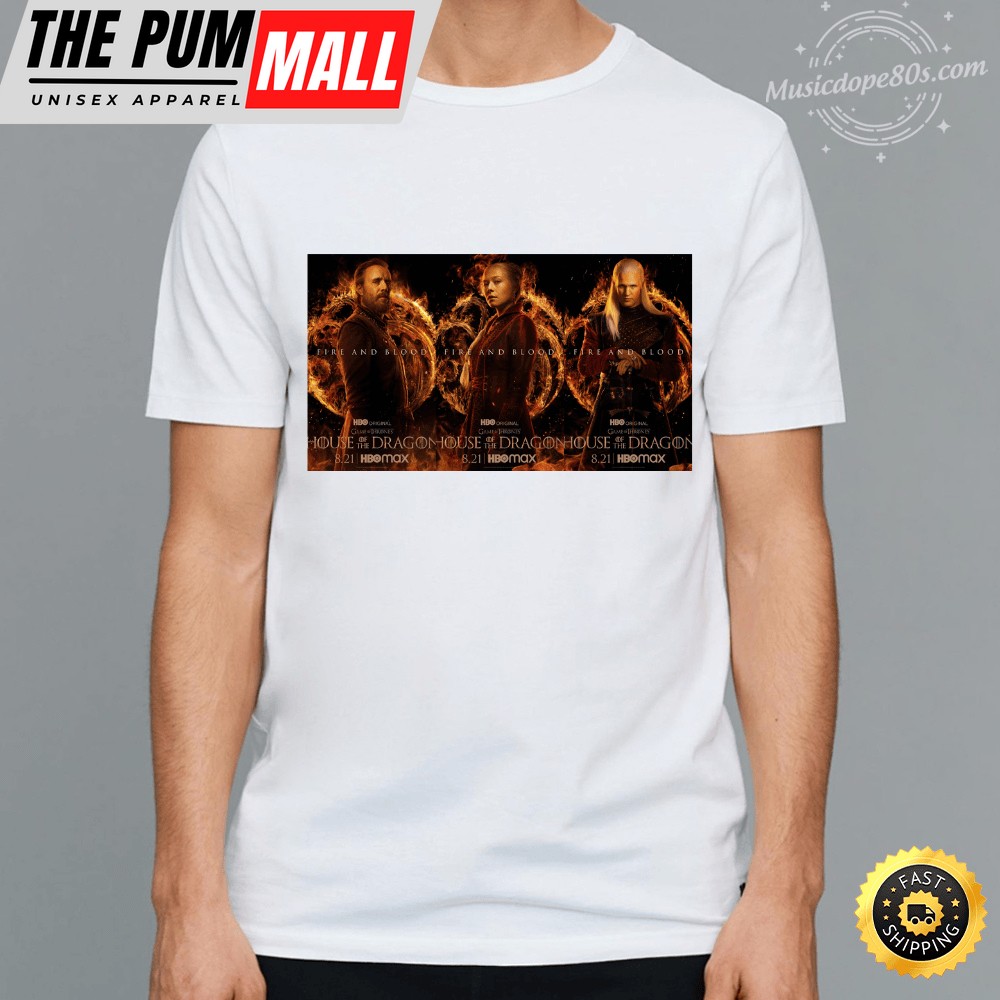 House of the Dragon Fire and Blood White T-shirt