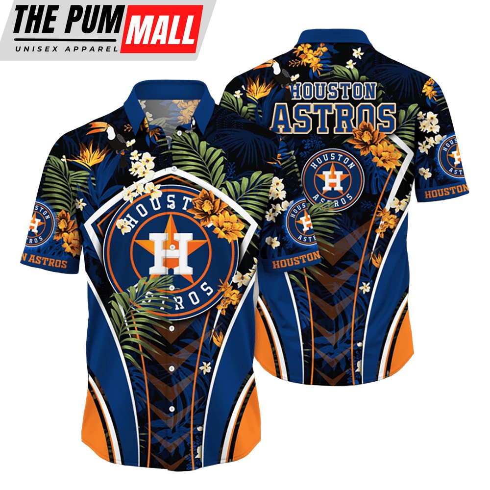 Houston Astros MLB Flower Tropical Hawaiian Button Down Shirt