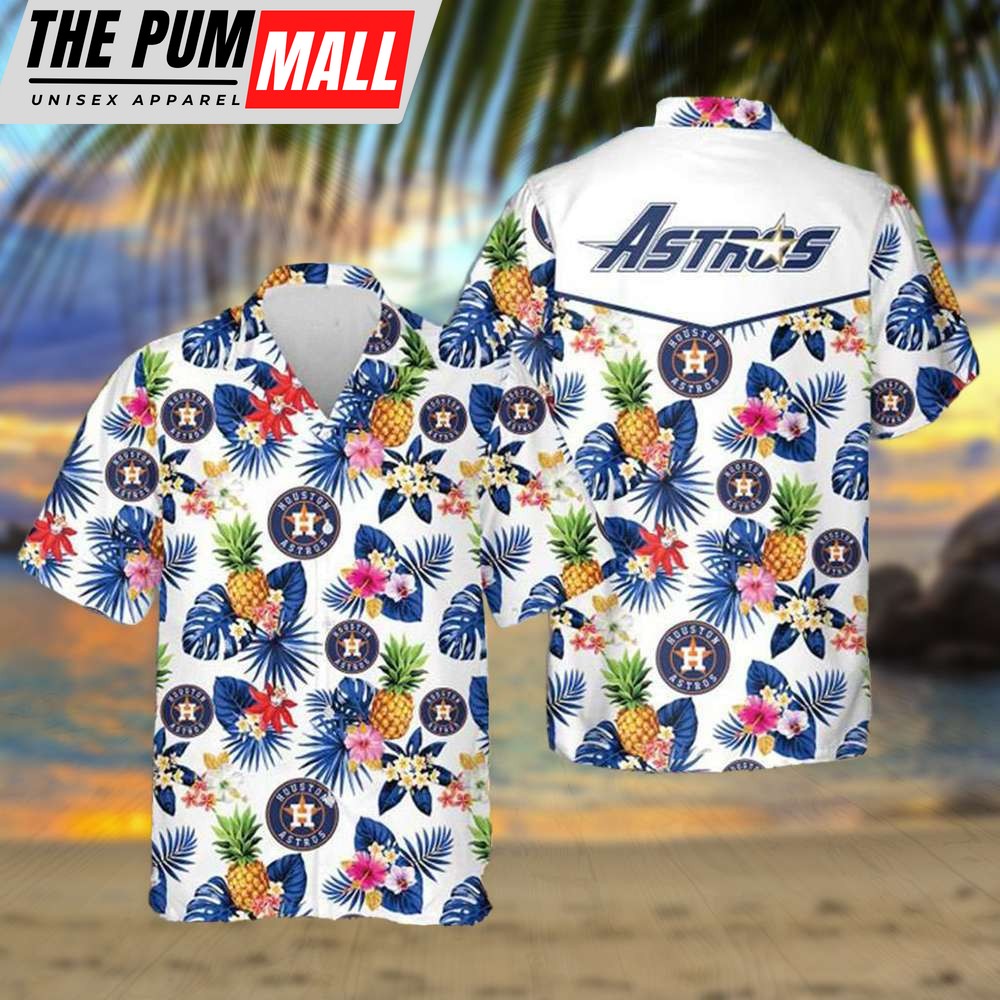 Houston Astros Pineapple Flower Hawaiian Shirt, Astros Gifts for Fans