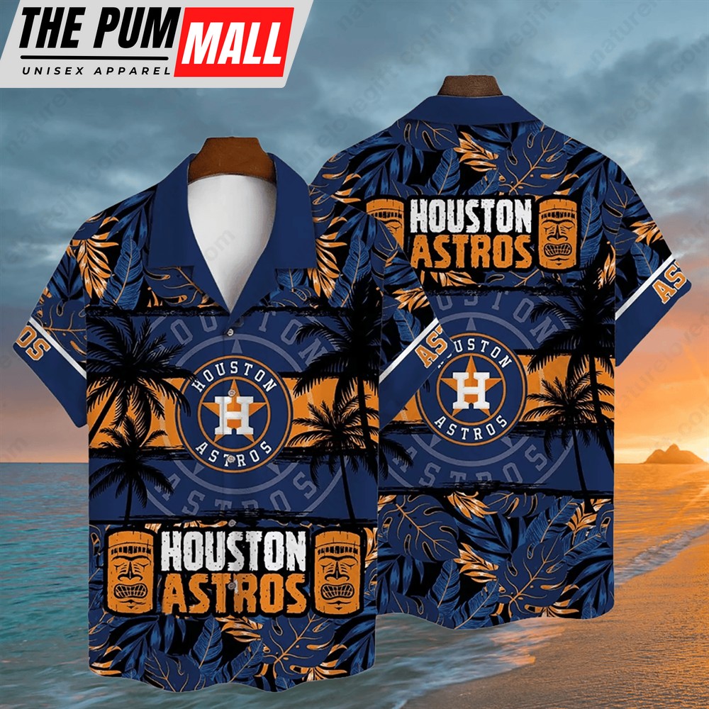 Houston Astros Tiki Tropical Leaves Trees MLB Hawaiian Shirt
