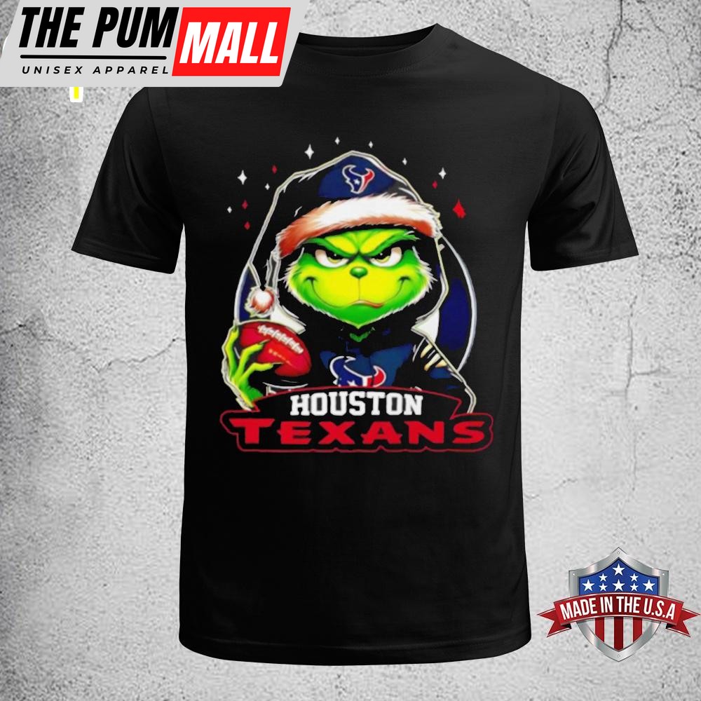 Houston Texans Grinch wearing Santa hat Christmas 2024 Unisex T-Shirt