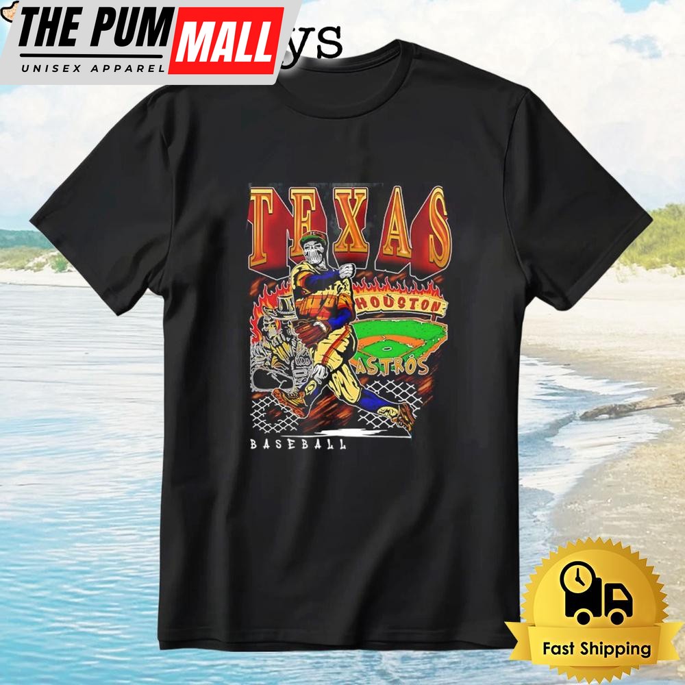 Houston Texas Baseball Player Skeleton Art T-Shirt