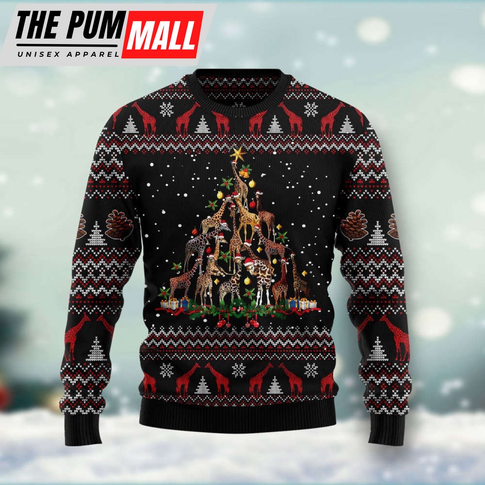 HT102804 Giraffe Christmas Tree Ugly Christmas Sweater by Noel Malalan