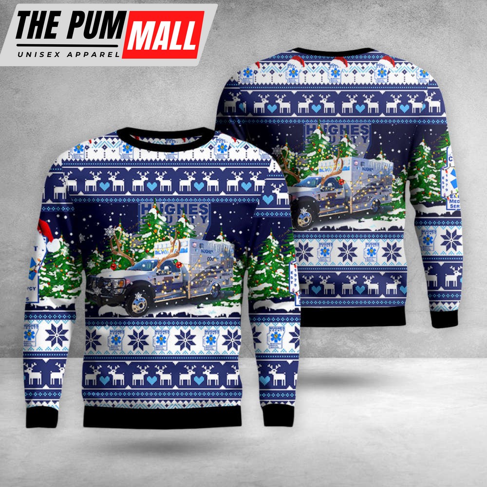 Hughes County Emergency Medical Service Christmas AOP Ugly Sweater