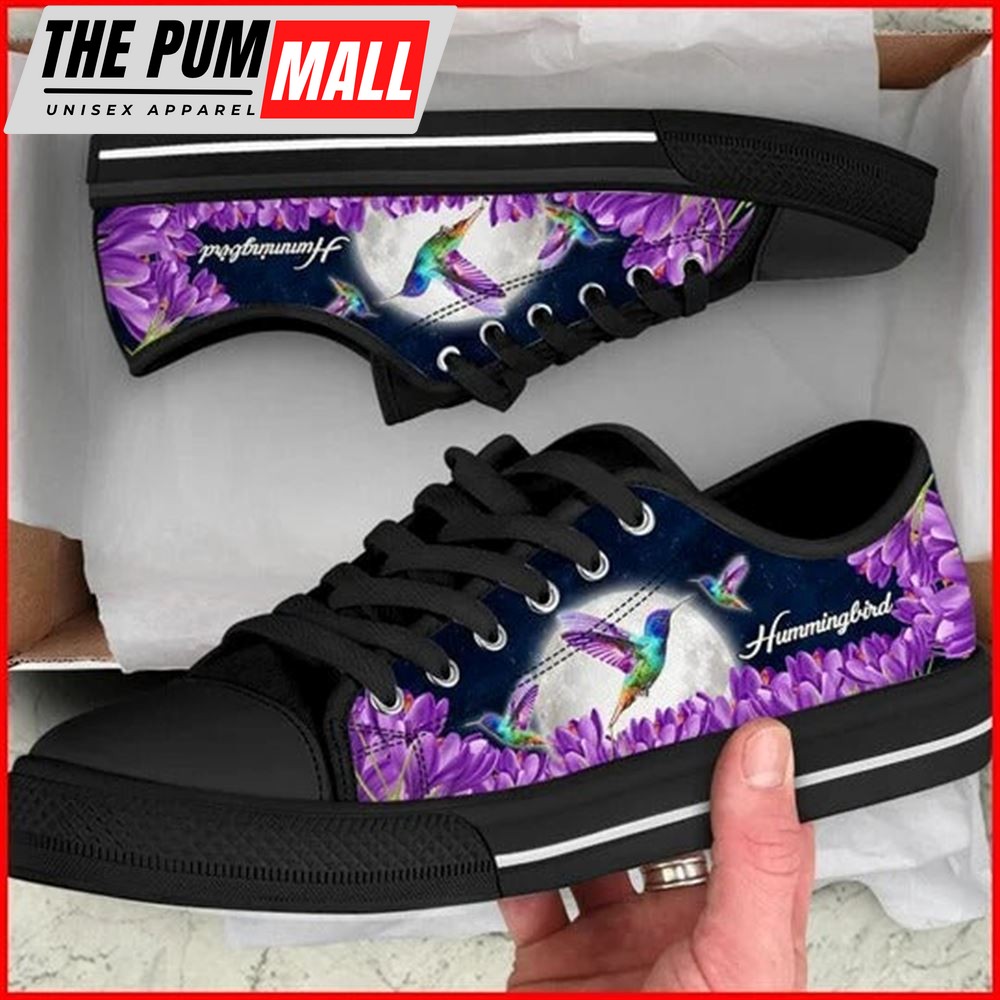 Hummingbird Purple Flower Canvas Low Top Shoes – Low Top Shoes Mens, Women