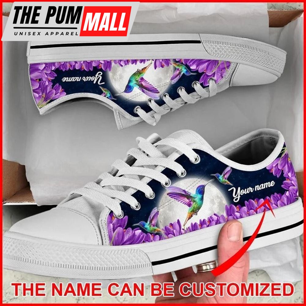 Hummingbird Purple Flower Personalized Canvas Low Top Shoes – Low Top Shoes Mens, Women