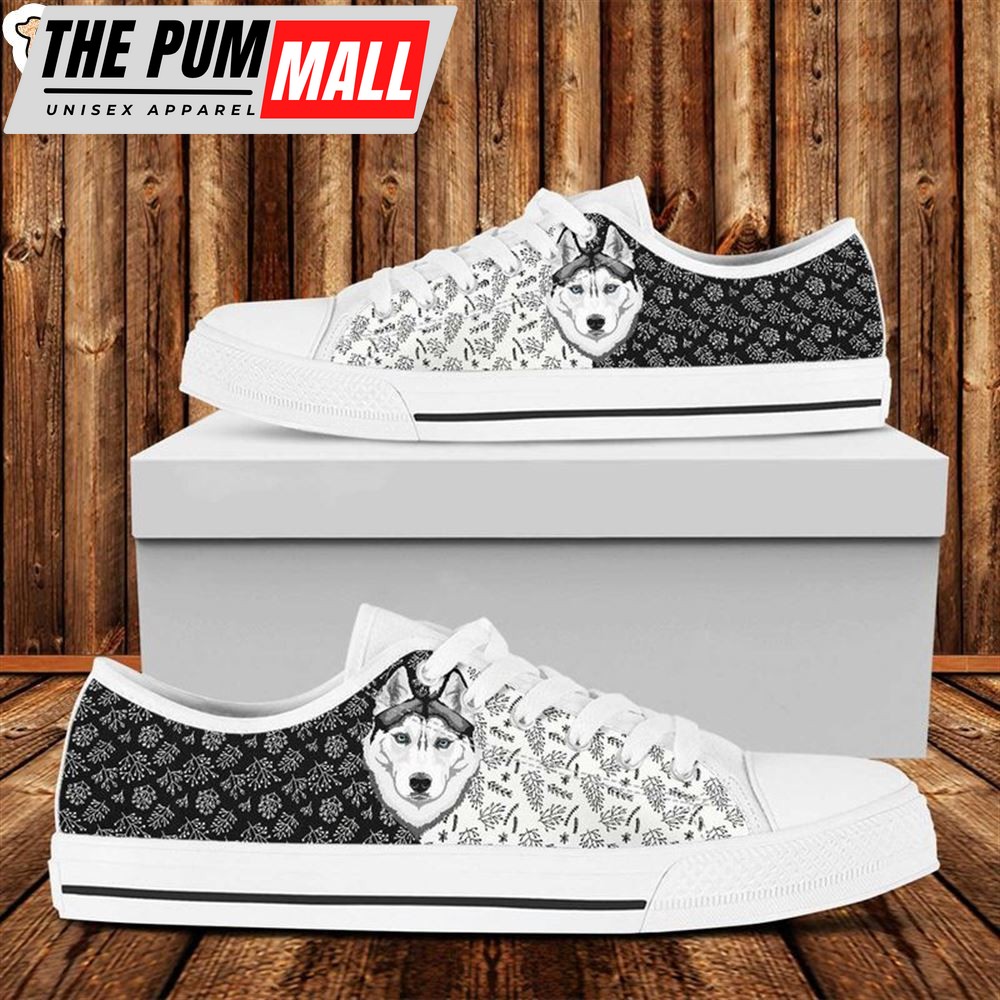 Husky Black And White Unisex Sport Shoes Flower Pattern Dog Lover