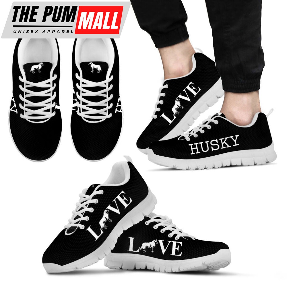 Husky Dog Lover Shoes Love Black Sneakers Walking Running Lightweight Casual Shoes For Pet Lover