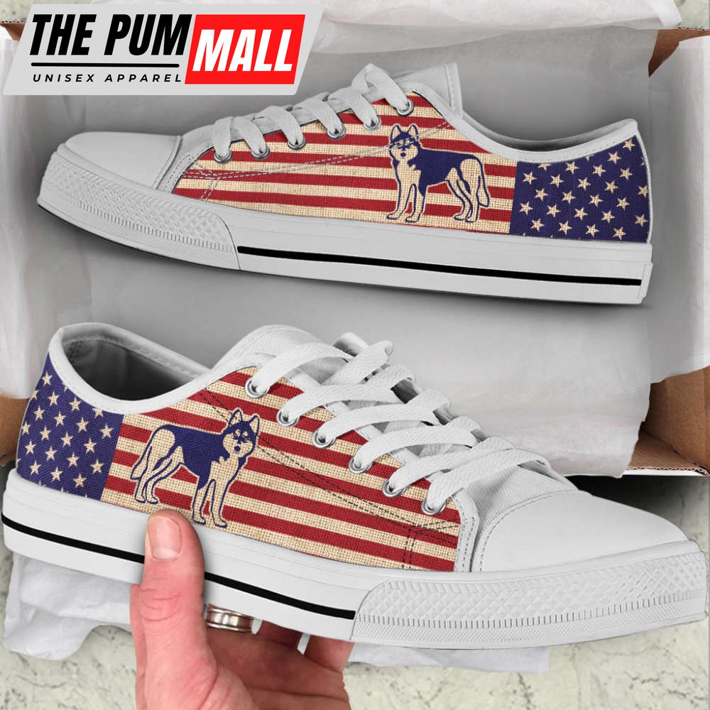 Husky Dog USA Flag Low Top Shoes Canvas Sneakers Casual Shoes