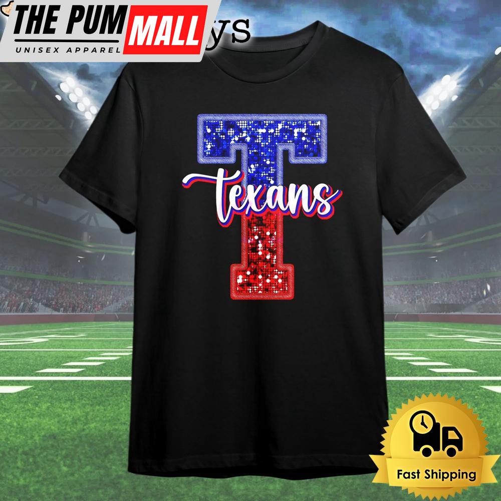 Huston Texans Football Glitter Texans Logo T Shirt