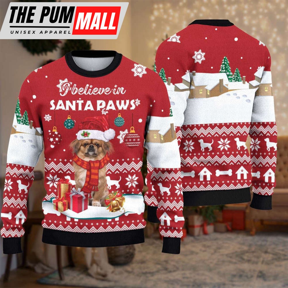 I Believe in Santa Paws Ugly Christmas Sweater, Christmas Dog Sweatshirt