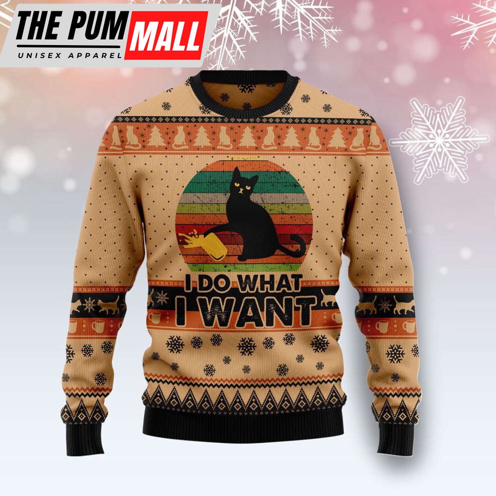 I Do What A Want Black Cat Ugly Christmas Sweater