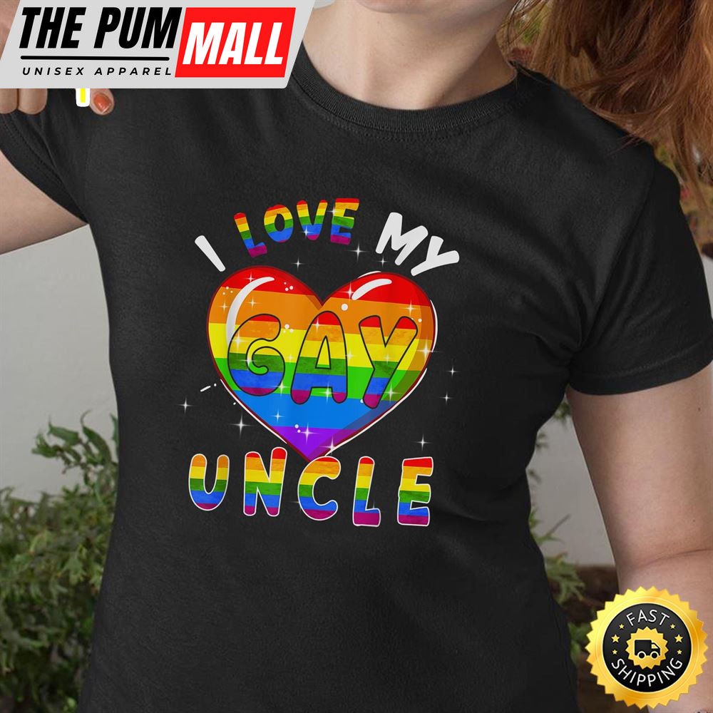 I Love My Gay Uncle Valentine Heart Rainbow LGBT Pride Valentines Day T-shirt