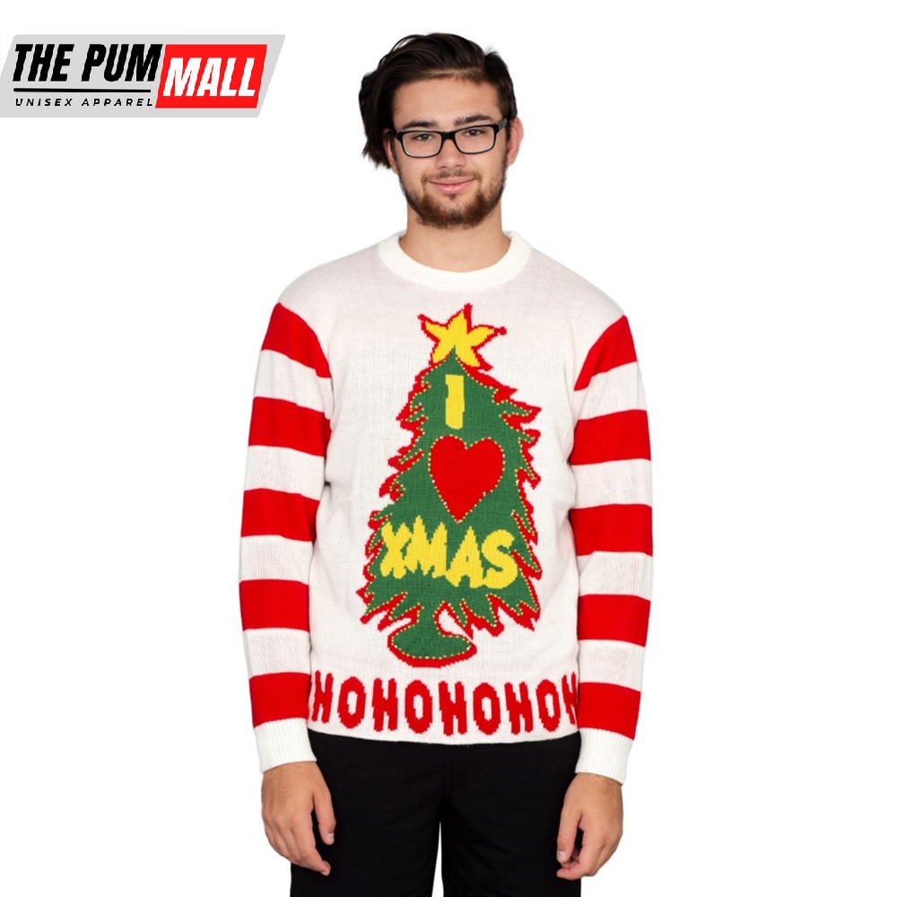 I Love Xmas HOHOHO Grinch Light Up (LED) Christmas Tree And Star Ugly Christmas Sweater