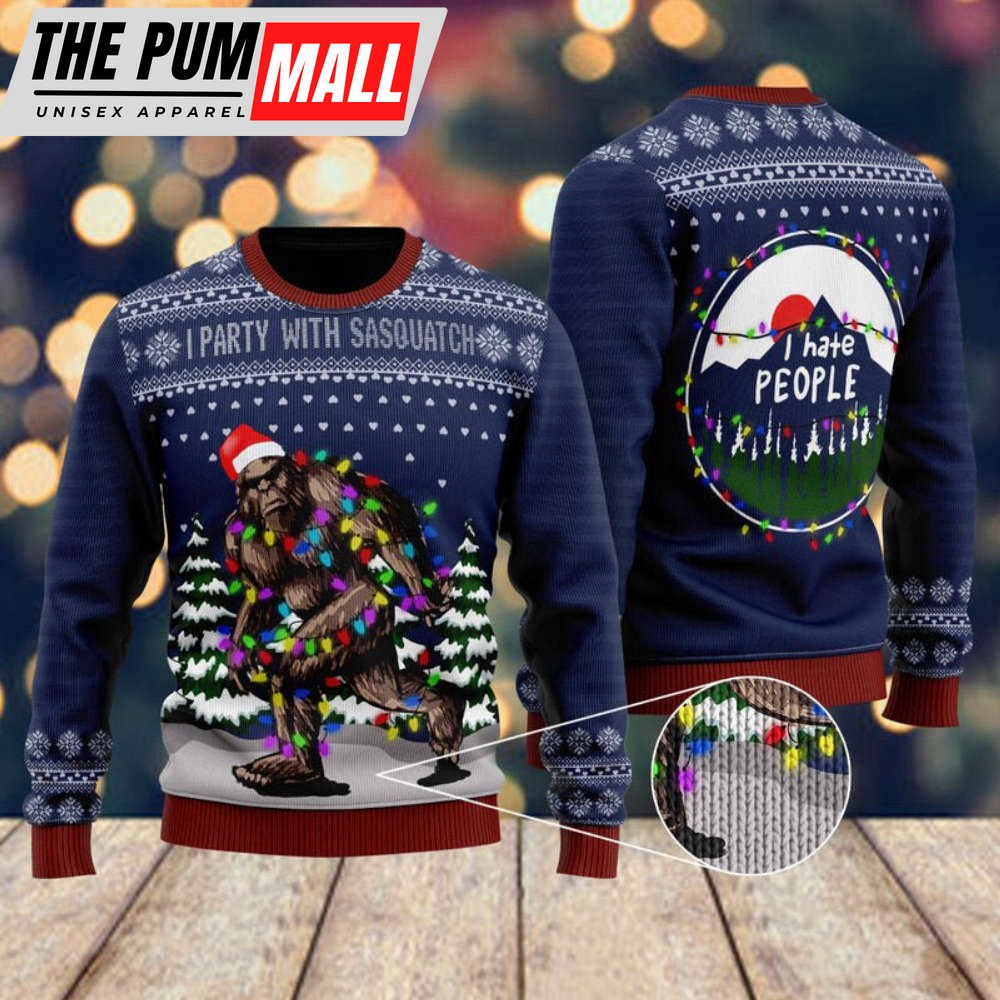 I Party With Sasquatch Camping Christmas Ugly Sweater, Gift For Men And Women