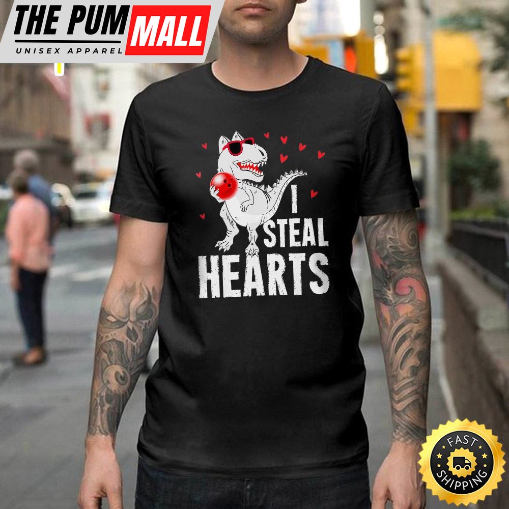 I Steal Hearts Bowling Shirt Dinosaur Valentine Love Happy Valentines Day Unisex T-shirt