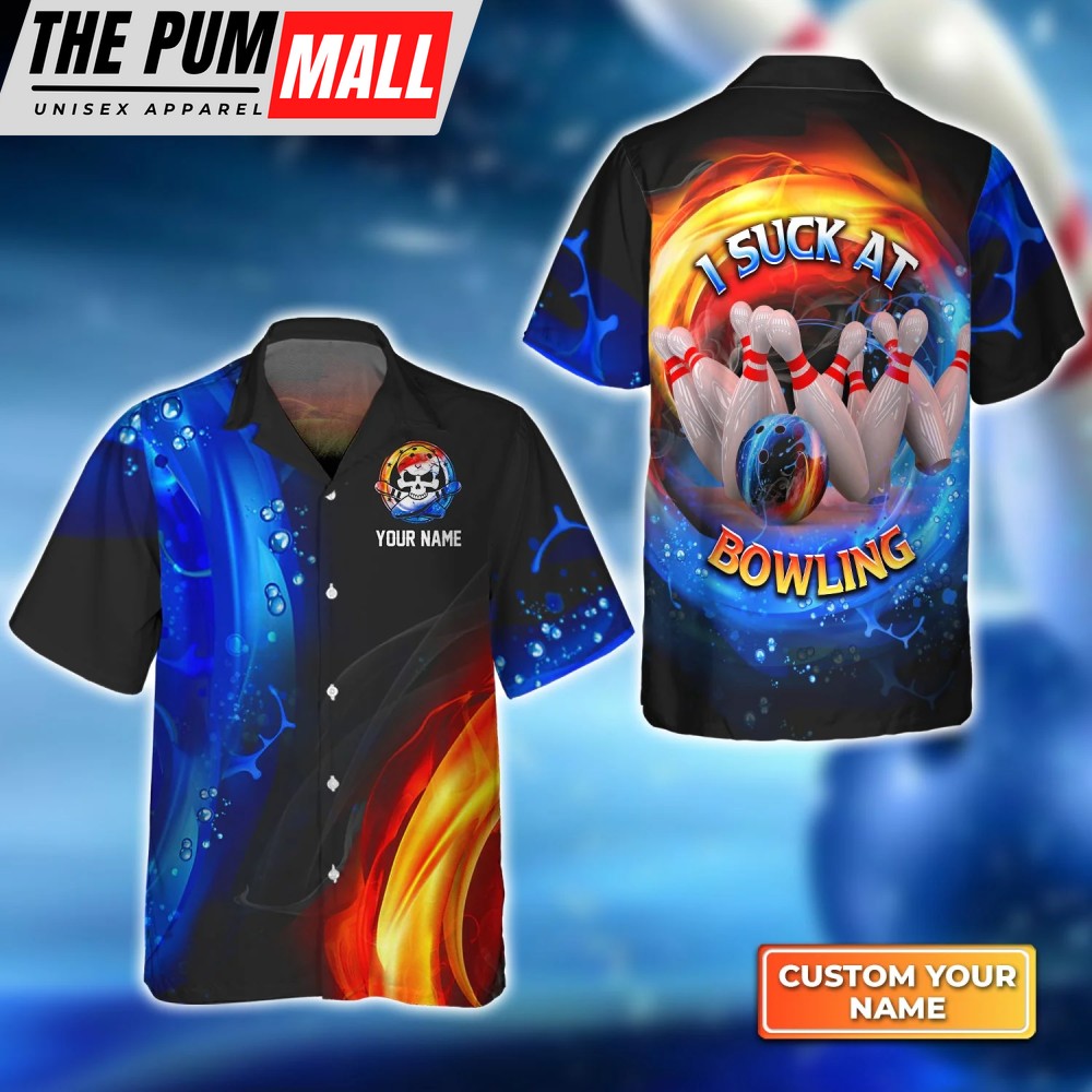 I Suck At Bowling Personalized Name 3D Hawaiian Shirt – Fun & Customizable Bowling Apparel