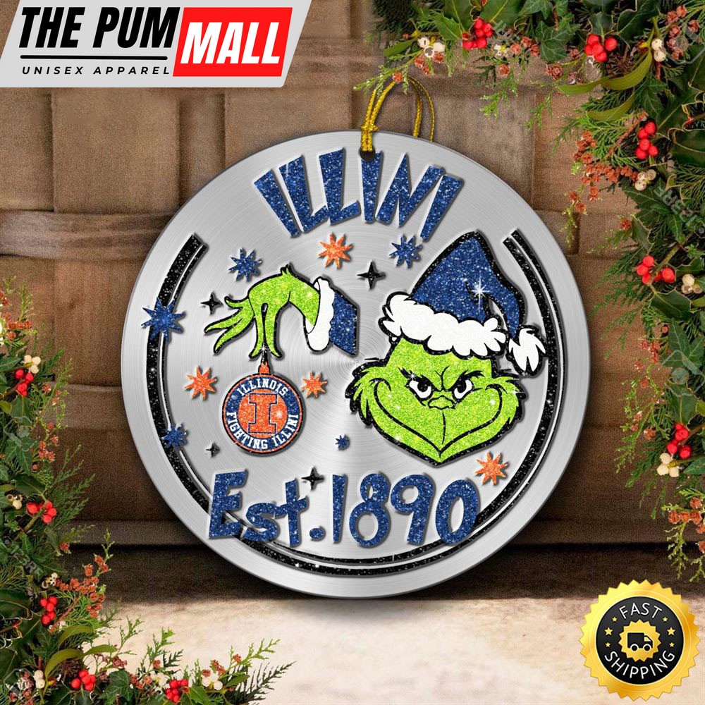 Illinois Fighting Illini Grinch Circle Ornaments Christmas Limited Edition