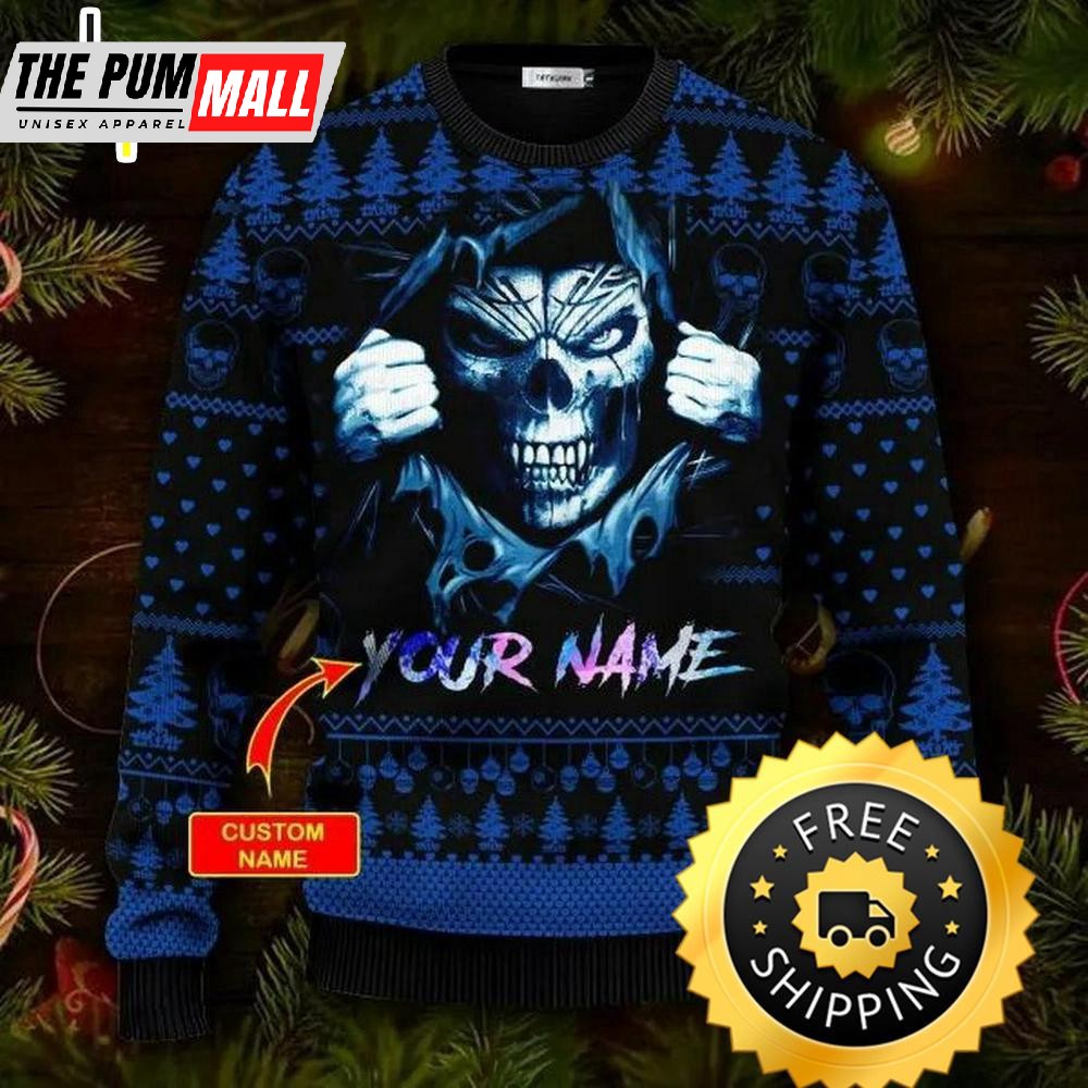 I’m A Good Guy Custom Name Skull Ugly Christmas Sweater, Skull Ugly Sweater