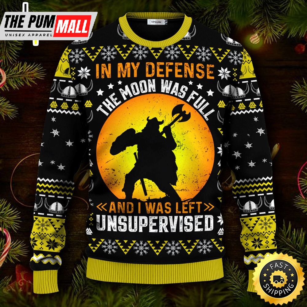 In My Defense The Moon Was Full Viking Ugly Skull Sweater Christmas