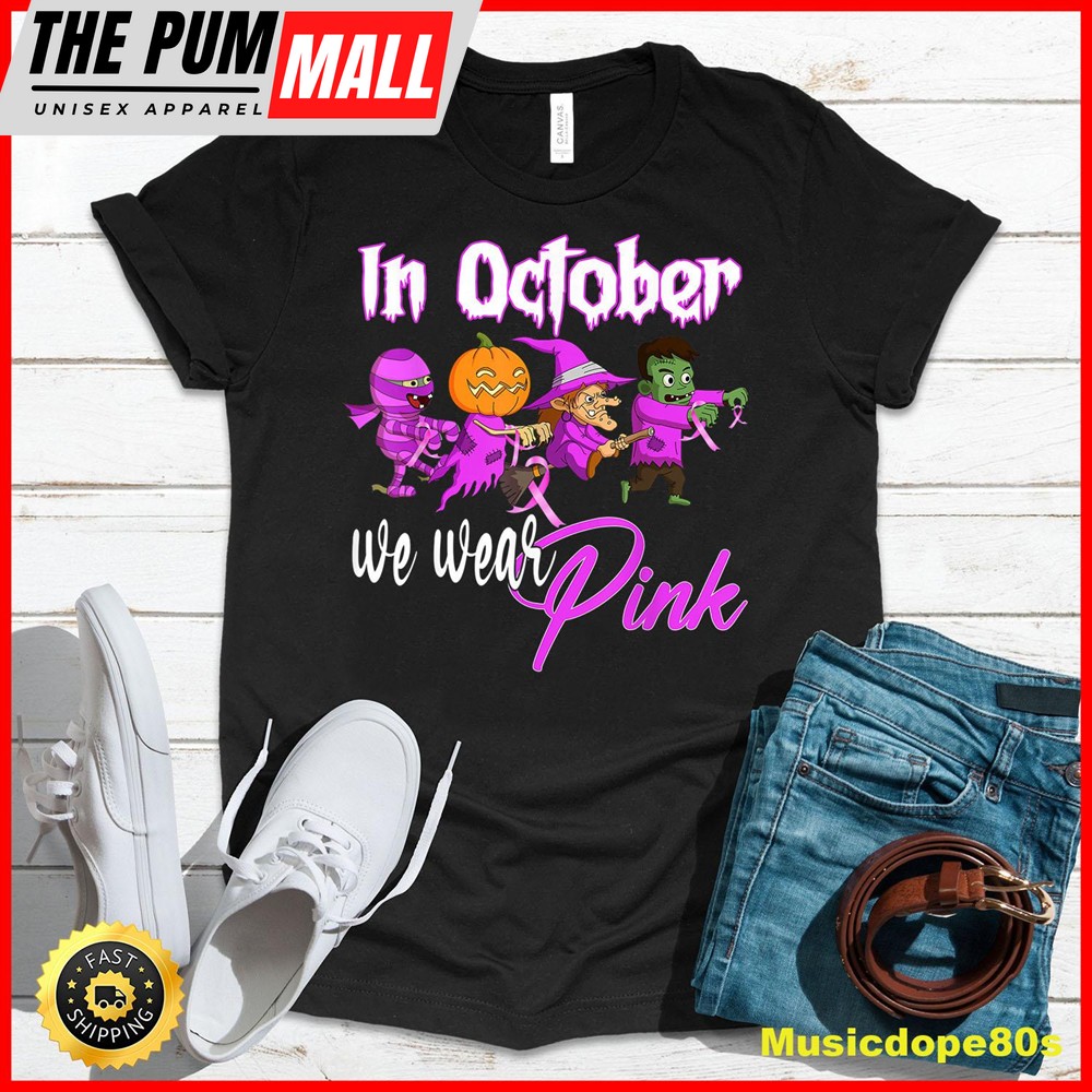 In October We Wear Pink Breast Cancer Awareness Halloween T-Shirt