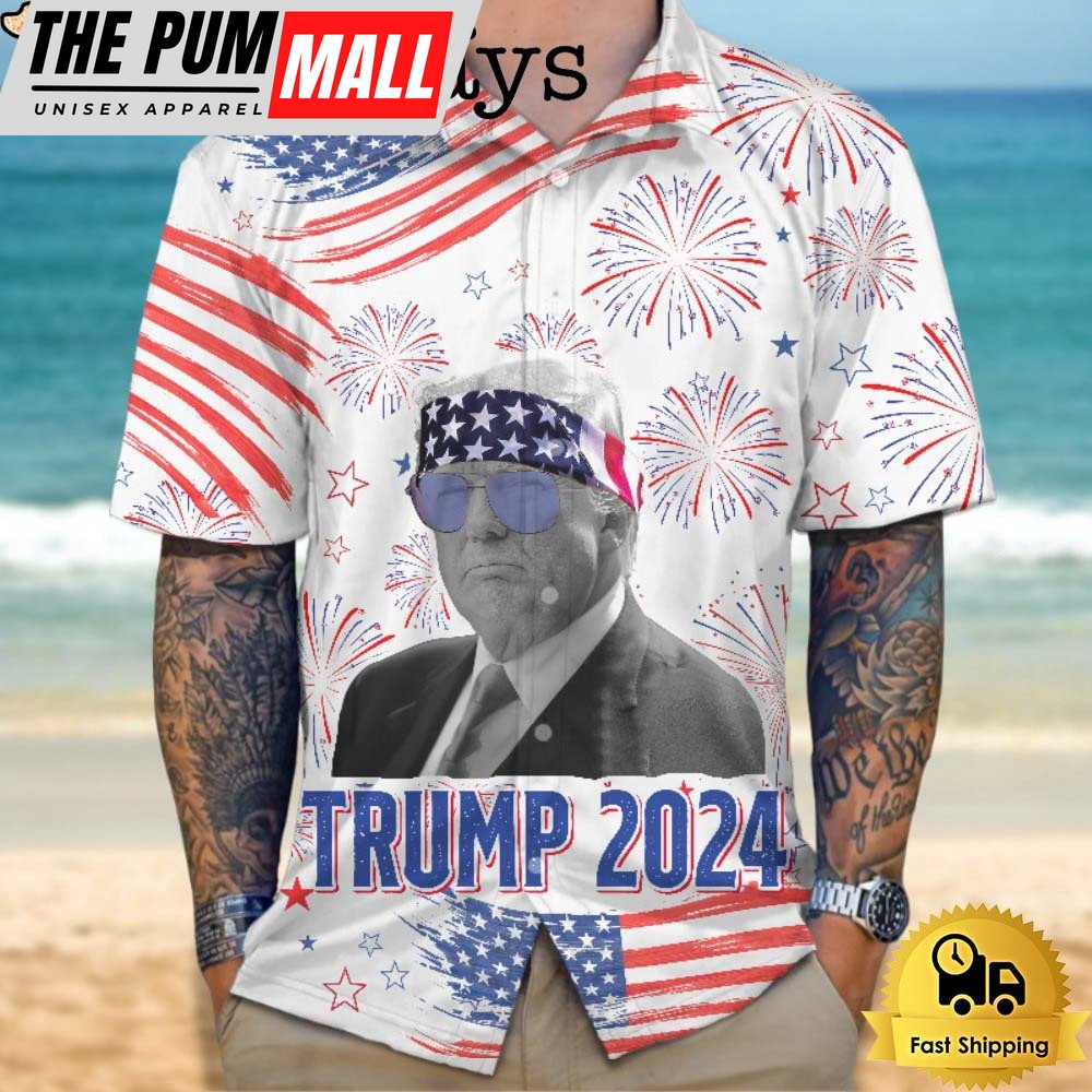 Independence Day American Donald Trump Face US Flag Patten Hawaiian Shirt
