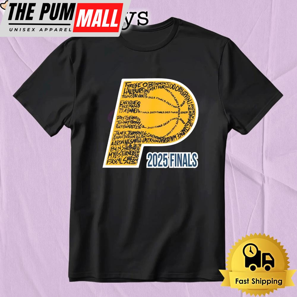 Indiana Pacers 2025 Finals Roster Typography P Logo T-Shirt