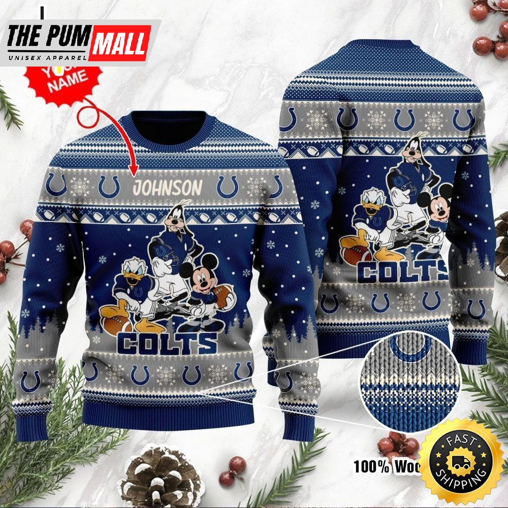 Indianapolis Colts Disney Donald Duck Mickey Mouse Goofy Personalized Ugly Christmas Sweater Perfect Holiday Gift