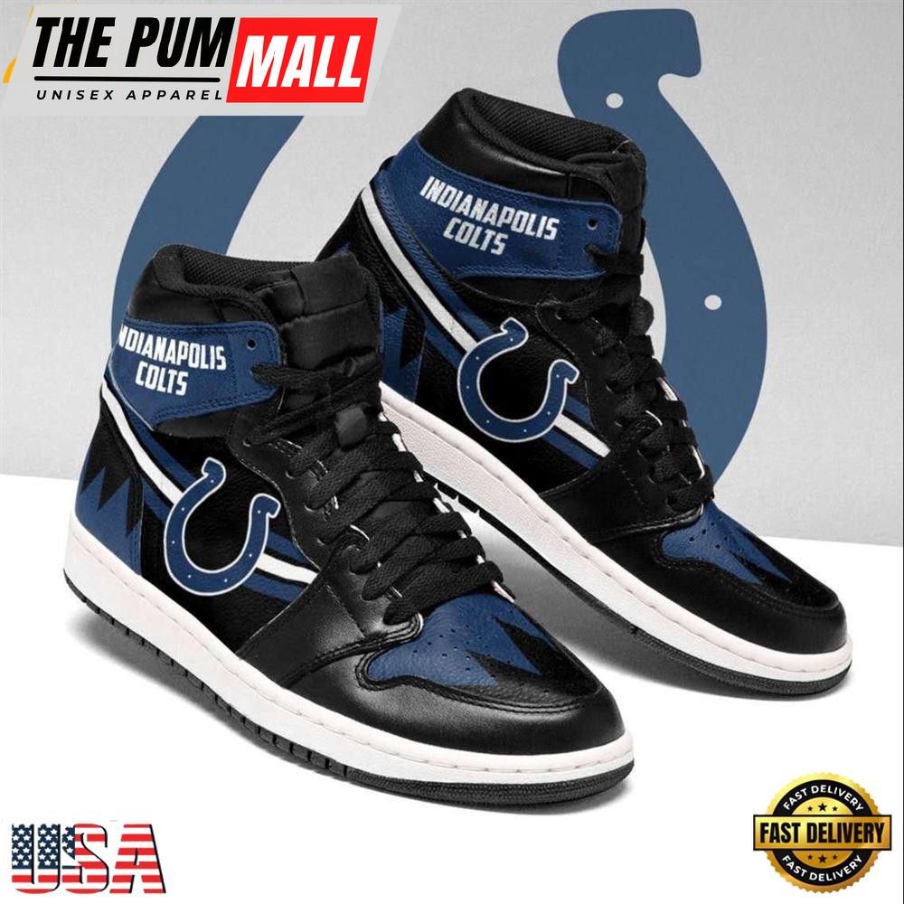 Indianapolis Colts NFL Black NavyJordan 1 Boot Sneakers Shoes
