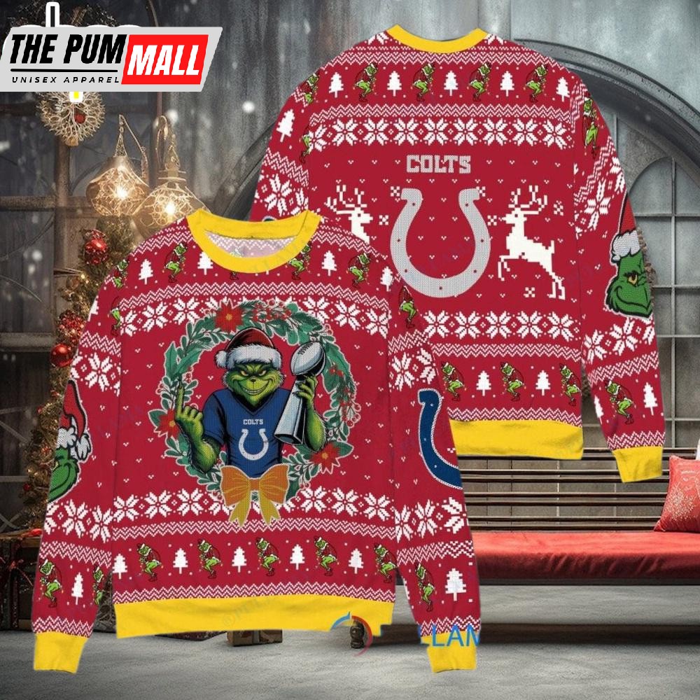 Indianapolis Colts x Grinch NFL Grinch Super Bowl Trophy Ugly Christmas Sweater