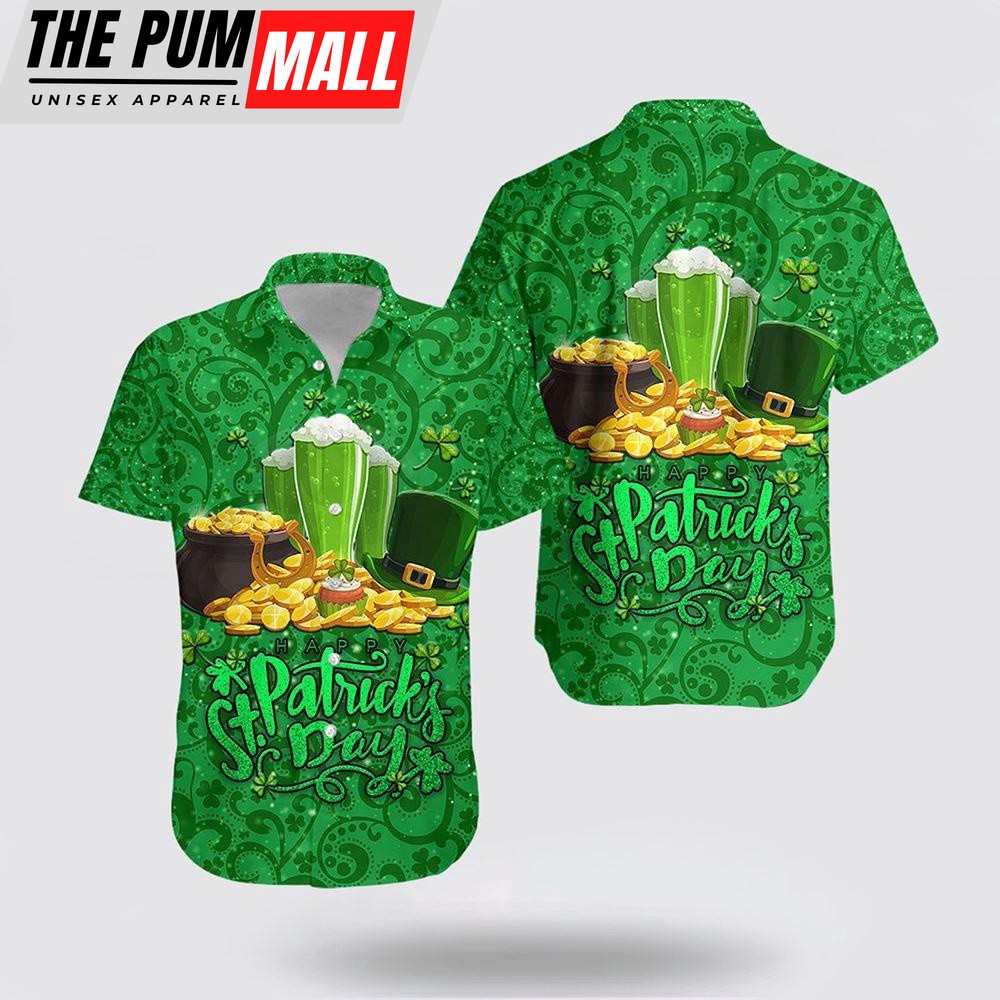 Ireland Happy Saint Patrick’s Day Hawaiian Shirt With Shamrock, St Patricks Day Shirts, Shamrock Hawaiian Shirt
