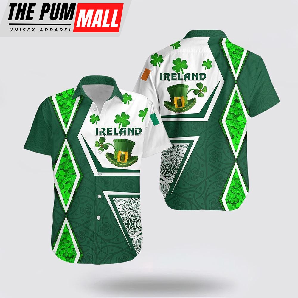 Ireland Hawaiian Shirt Irish Saint Patrick’s Day Unique Vibes, St Patricks Day Shirts, Shamrock Hawaiian Shirt