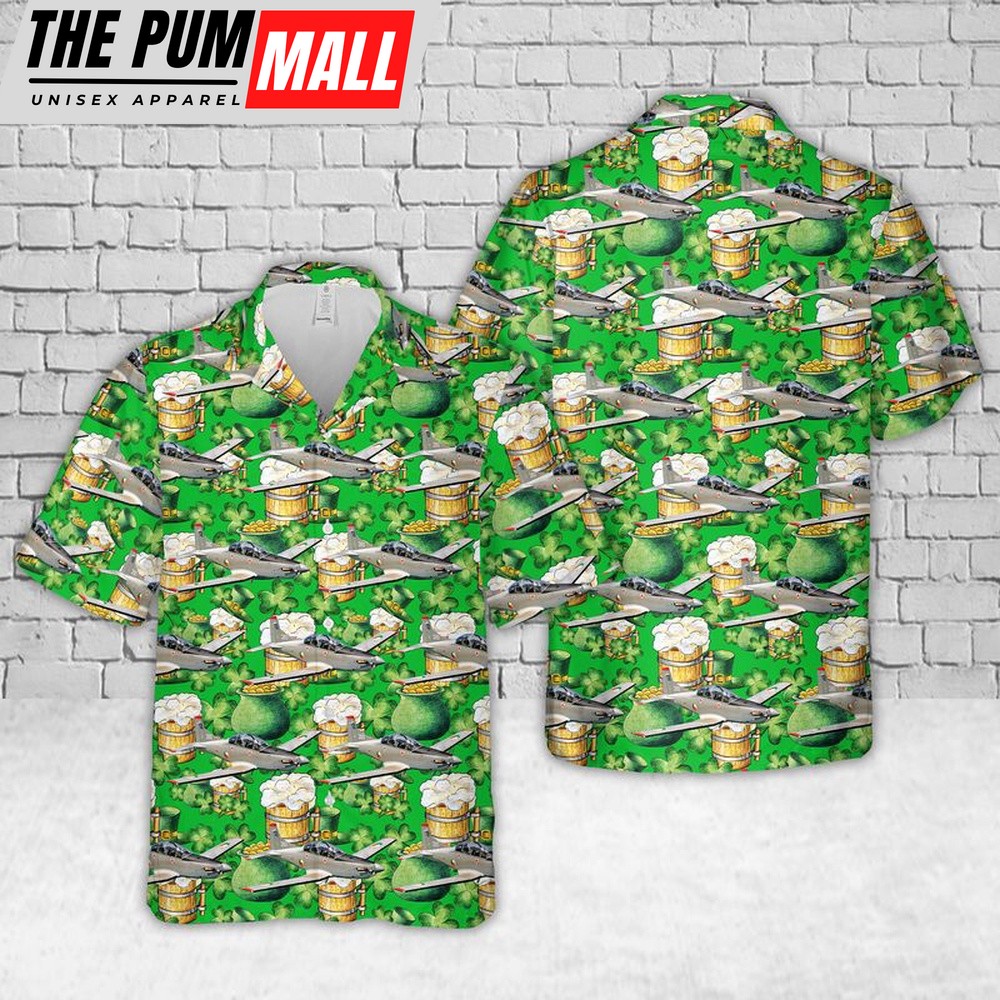 Irish Air Corps Pilatus PC-9M Saint Patrick Day Hawaiian Shirt, Shamrock Hawaiian Shirt