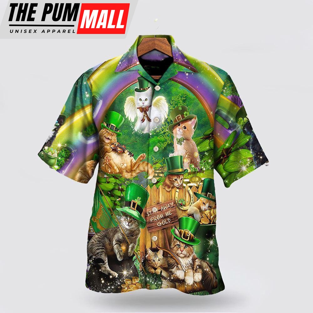 Irish Cat Happy St Patricks Day Shirts, Shamrock Hawaiian Shirt