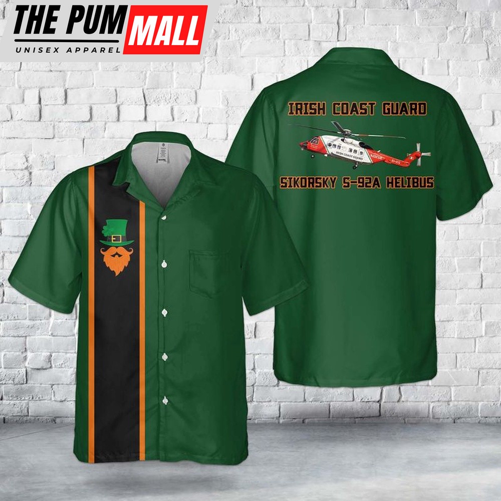 Irish Coast Guard Sikorsky S-92A Helibus, St Patrick’s Day Pocket Hawaiian Shirt, Shamrock Hawaiian Shirt