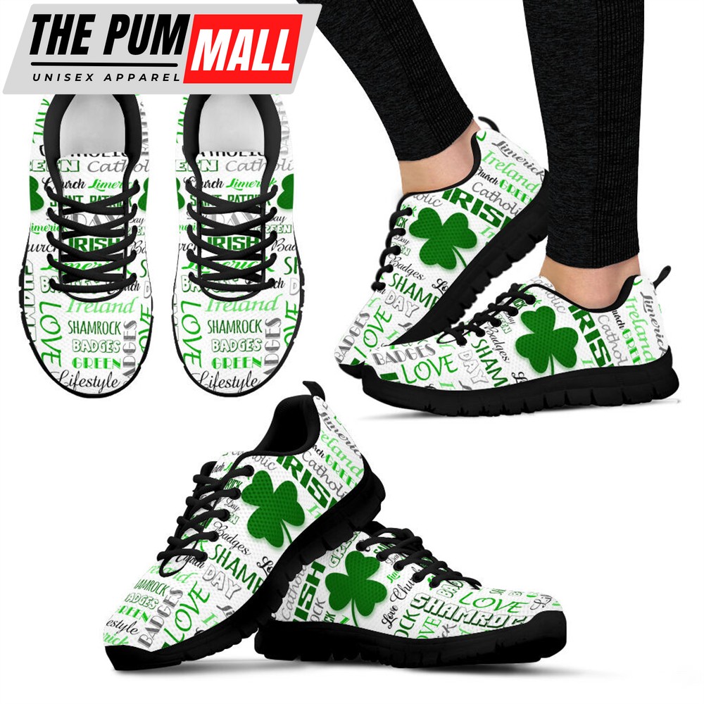 Irish Dance Born To Dance Shamrock Pattern Sneaker – New Version – Walking Running Lightweight Casual Shoes St. Patrick’s Day Gift Malalan