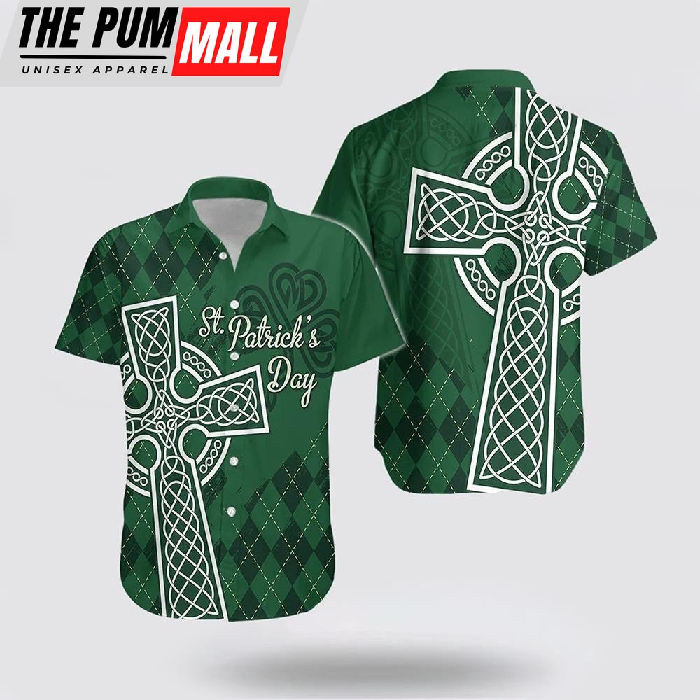 Irish Hawaiian Shirt St. Patrick Day Mix Celtic Cross, St Patricks Day Shirts, Shamrock Hawaiian Shirt
