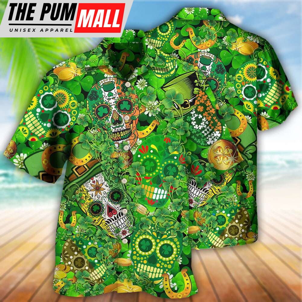 Irish Love Skull Happy And Gold Hawaiian Shirt