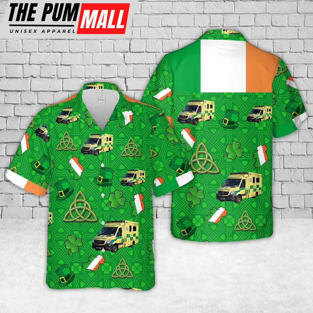 Irish National Ambulance Service, St Patrick’s Day Hawaiian Shirt, Shamrock Hawaiian Shirt