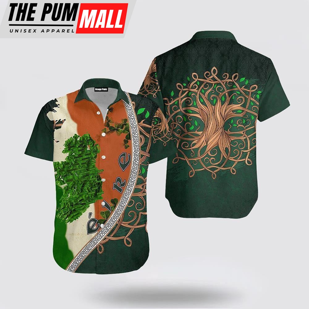 Irish Saint Patricks Day Shamrock Tree Of Life Hawaiian Shirt, St Patricks Day Shirts, Shamrock Hawaiian Shirt