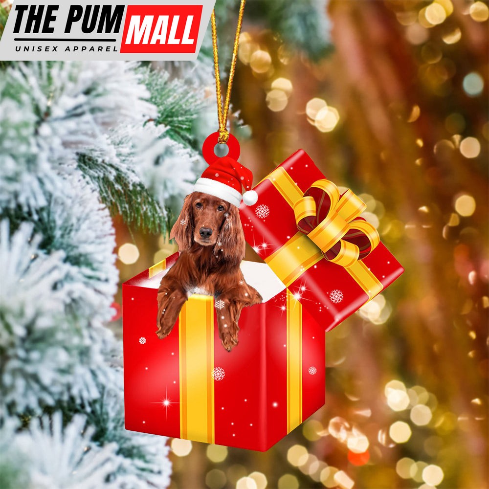 Irish Setter In Red Gift Box Christmas Ornament – Holiday Dog Ornaments Limited Edition